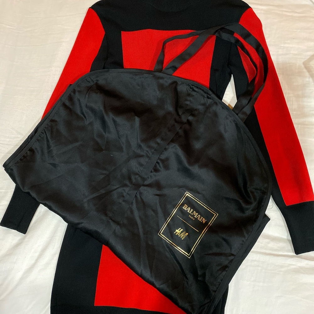 H&M X Balmain Red & Black Mini Dress